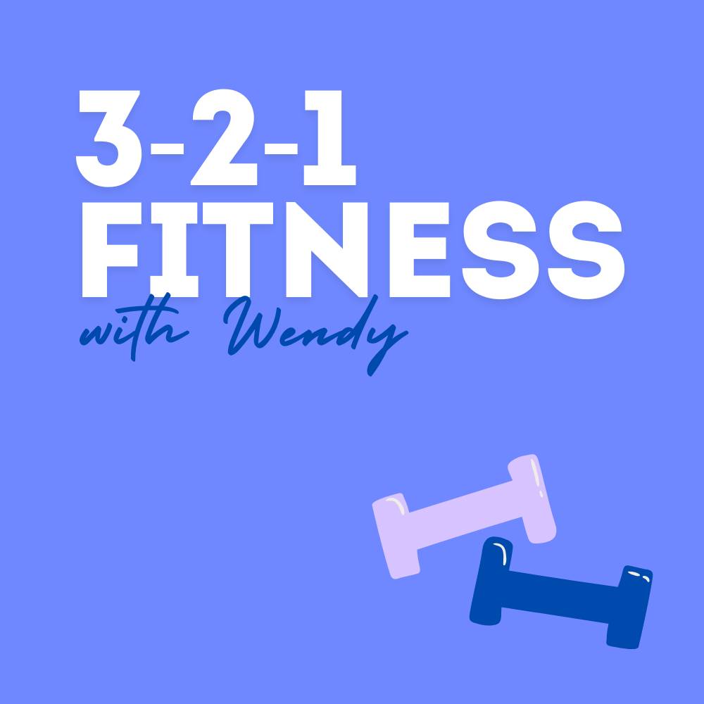 3-2-1 Fitness with Wendy, with a dumbbell icon